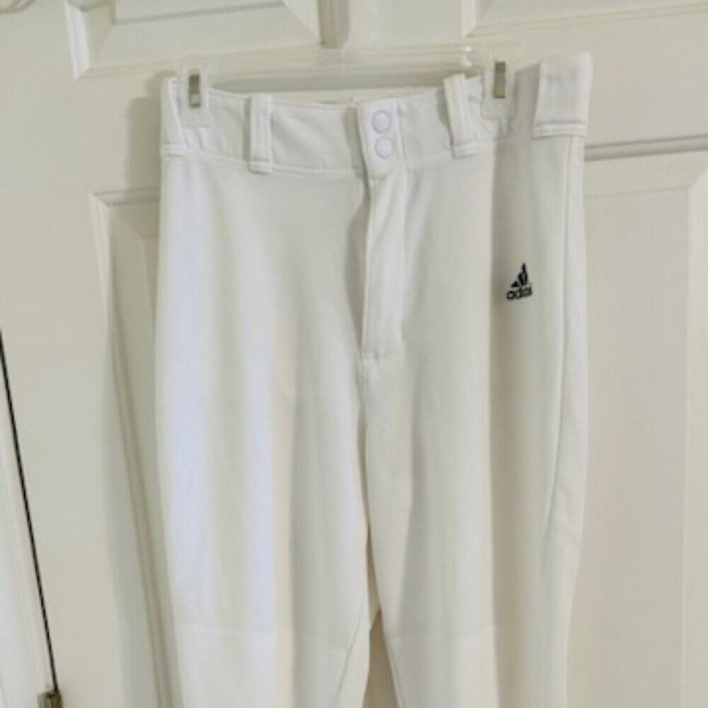 Adidas Climalite White Baseball Pants Mens M Elastic Hem Athletic Practice Pants